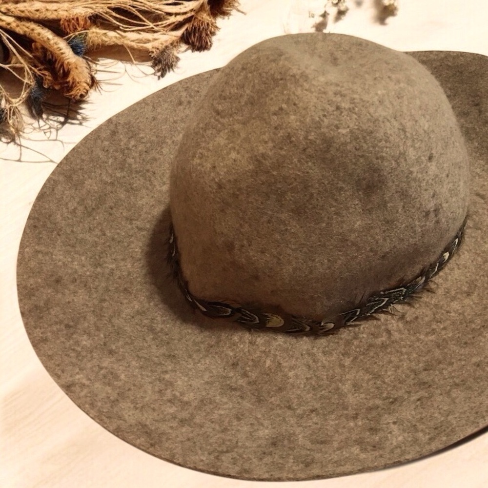 MERONA Brown Boho Festival Floppy Hat with Feather Band